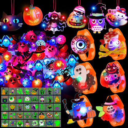 U-Goforst 88 PCS Halloween Party Favors for Kids, Glow in the Dark Light Up Bracelets Necklaces LED Rings Halloween Toys Bulk Classroom Favors Trick or Treat Gifts Goodie Bag Fillers Party Supplies
