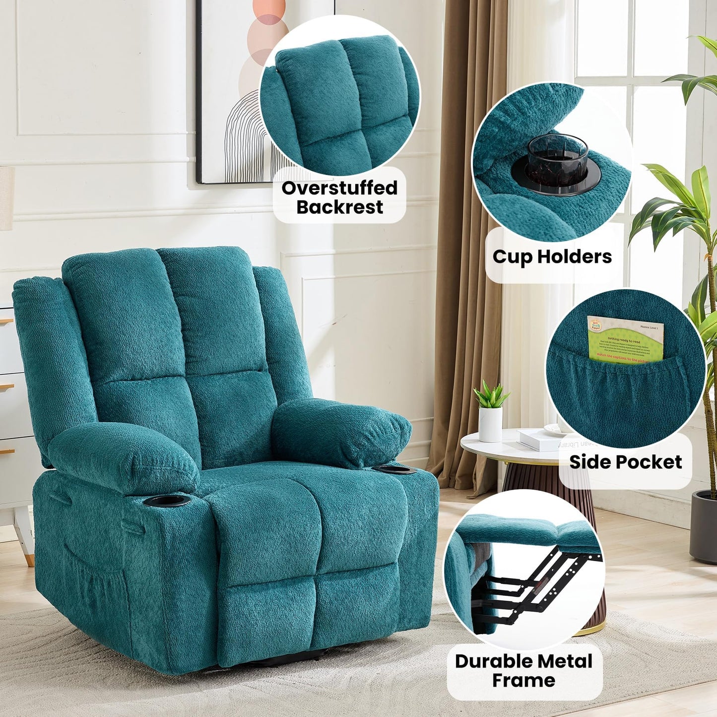 GAOMON Oversized Power Lift Recliner Chair for Elderly, 135° Adjustable Lay Flat Electric Recliner with Massage & Heat, Stand Assist, 2 Cup Holders, for Living Room, Heavy Duty Lift Sofa - Blue