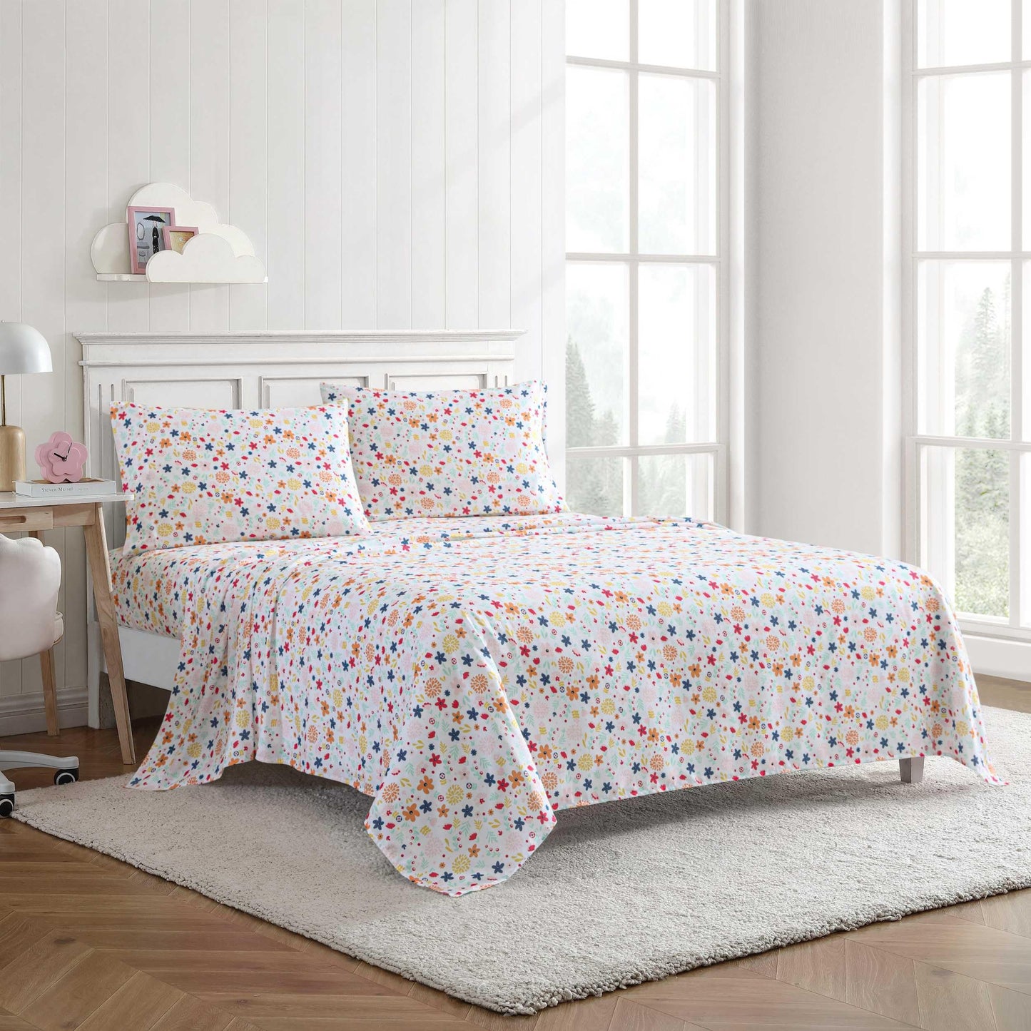 Eddie Bauer Kids - Full Sheets, Stain-Resistant Toddler Bedding with Matching Sham(s), Super Soft, Ideal Girl Room Essentials (Colorful Floral Pink, Full)