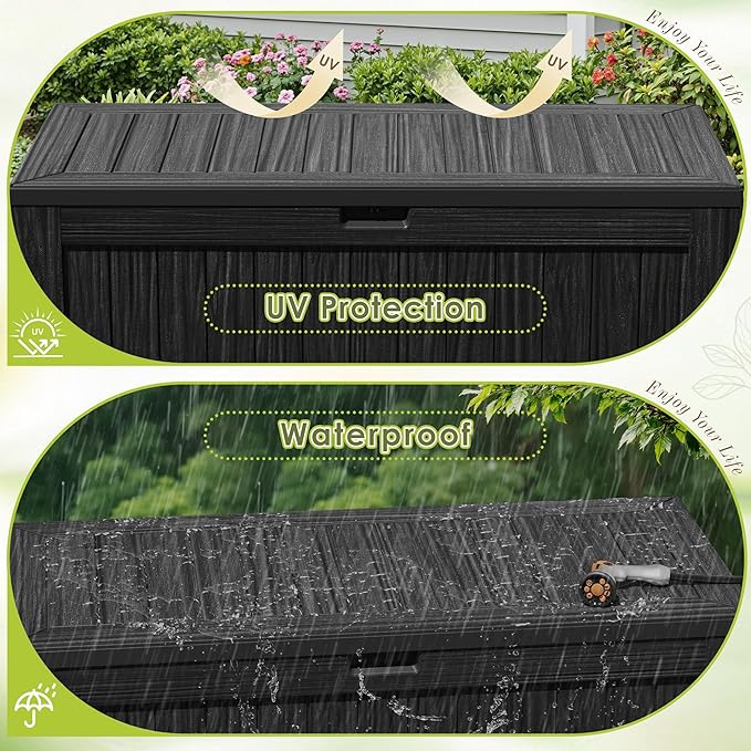 Devoko 125 Gallon Outdoor Storage Box, Waterproof Resin Deck Box for Patio Furniture, Lockable Container for Garden Cushions & Pool Supplies (Black, 125 Gallon)