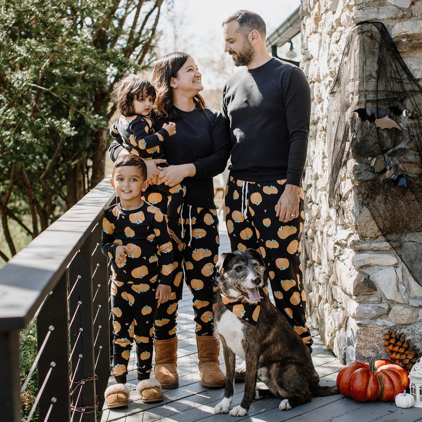 Burt's Bees Baby Baby 1-Piece Family Christmas Pajamas Matching Sets-Organic Cotton PJs for Kids, Toddlers, Adults, Midnight Pumpkins, 3-6 Months