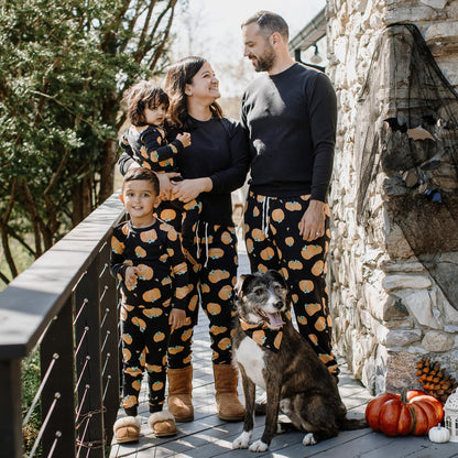 Burt's Bees Baby Baby 1-Piece Family Christmas Pajamas Matching Sets-Organic Cotton PJs for Kids, Toddlers, Adults, Midnight Pumpkins, 3-6 Months