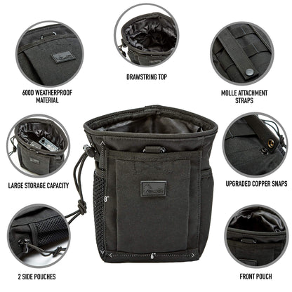 WOLF TACTICAL Drawstring MOLLE Dump Pouch - EDC Drop Bag for Ammo, Magazines, Range Shooting, Hunting, Outdoor Sports (Black Camo)