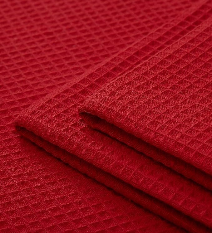 Encasa XO Kitchen Dish Towels Set | Red | Waffle Weave and Flat Hand Tea Towel