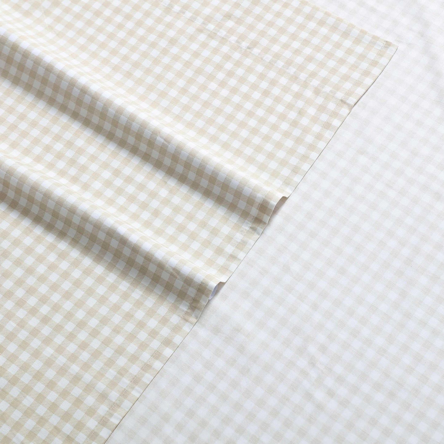 Eddie Bauer - Twin Size Sheet Set, 100% Cotton Percale Bedding, Crisp & Breathable Bed Sheets, Fully Elastic Fitted Sheet with Pillowcase (Little Gingham Beige)