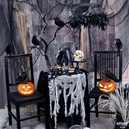 Halloween Creepy Cloth and Crows - Pack of 7 and Black and White Stripe Balloons - 18 Inch, Pack of 10 | Black and White Striped Balloons, Halloween Decorations | Halloween Crows and Raven Decorations