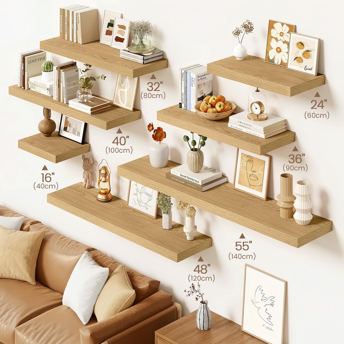 Vivelove 16 Inch Floating Shelves for Wall, 16x9 Display Shelves for Bathroom Living Room Kitchen Bedroom Office Farmhouse Home Decor - Set of 2, Oak