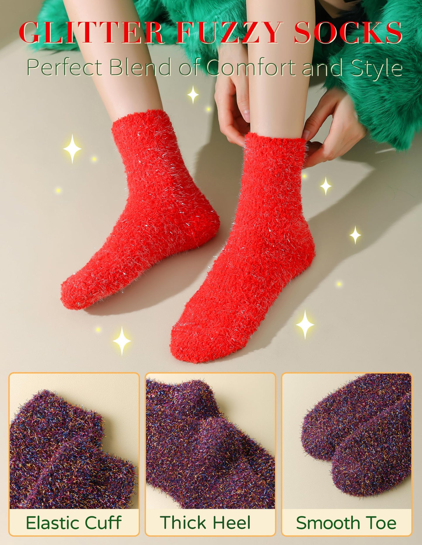 AIVEI Sparkly Fuzzy Socks for Women Men, Halloween Gifts Boo Spooky Basket Stuffers, Funny Cute Crazy Fluffy Plush Slipper Socks for Girls Boys 3 Pairs