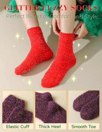 AIVEI Sparkly Fuzzy Socks for Women Men, Halloween Gifts Boo Spooky Basket Stuffers, Funny Cute Crazy Fluffy Plush Slipper Socks for Girls Boys 3 Pairs