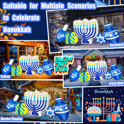 BLOWOUT FUN 8FT Hanukkah Inflatables Menorah Dreidel Gift Box Star Combo Built-in LED Lights Chanukkah Inflatable Decor Hanukkah Blow Up Decorations Outdoor Indoor Yard Garden Lawn Home Party