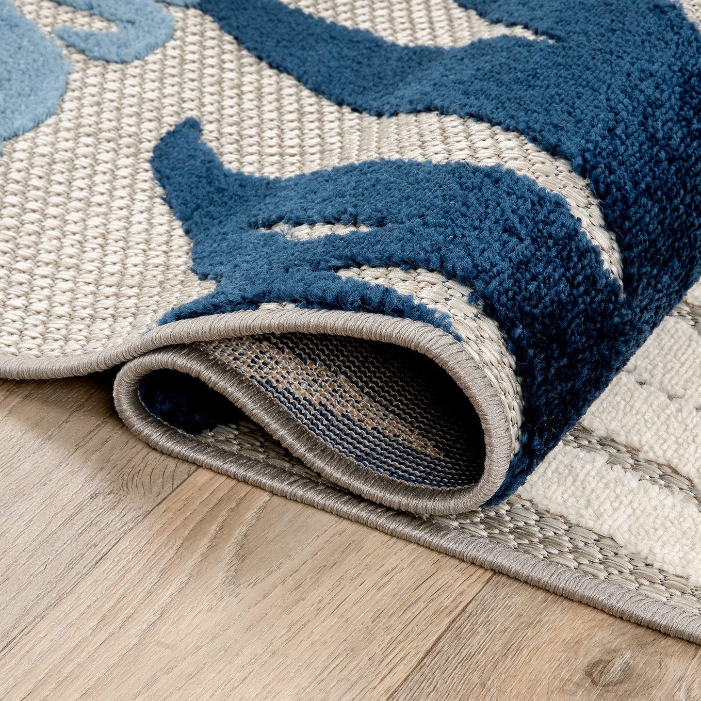 Rugshop Navy Lucca Contemporary Floral Indoor/Outdoor Area Rug Durable Polypropylene, Weather Resistant, Easy to Clean for Backyard, Deck and Outdoor Lounge 12' x 15'