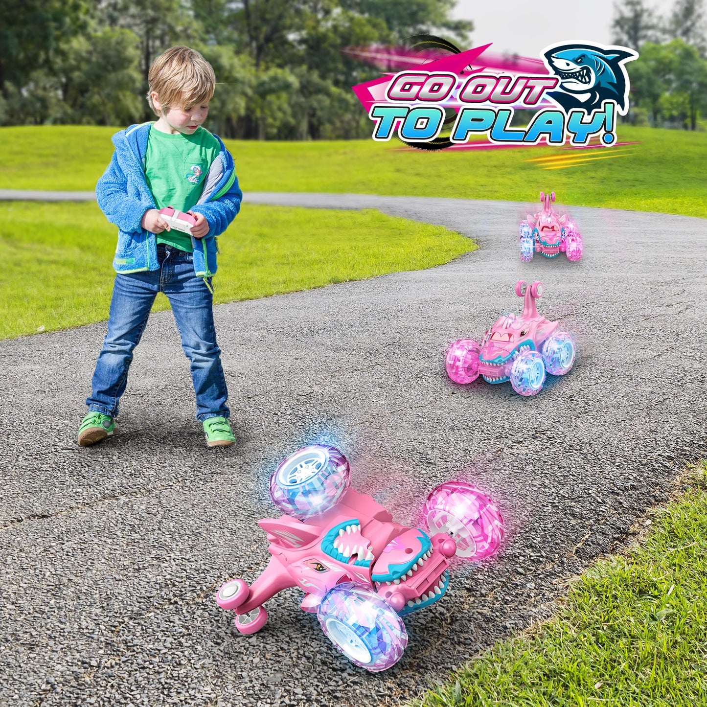 Dislocati Girls Remote Control Cars 360°Flips LED Flash Light Monster Truck Toys Age 5 6 7 Girls Birthday Presents Outdoor Stunt Car