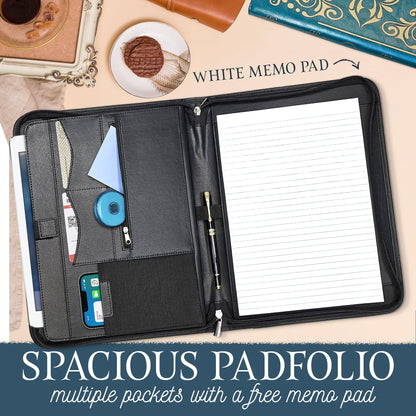 Professional Padfolio for Organized Productivity, Zippered Portfolio, Business Card & Interview Portfolio, Tablet, Laptop, Phone & Folder Holder, Included Pen & Notepad, Antique Teal Binder.