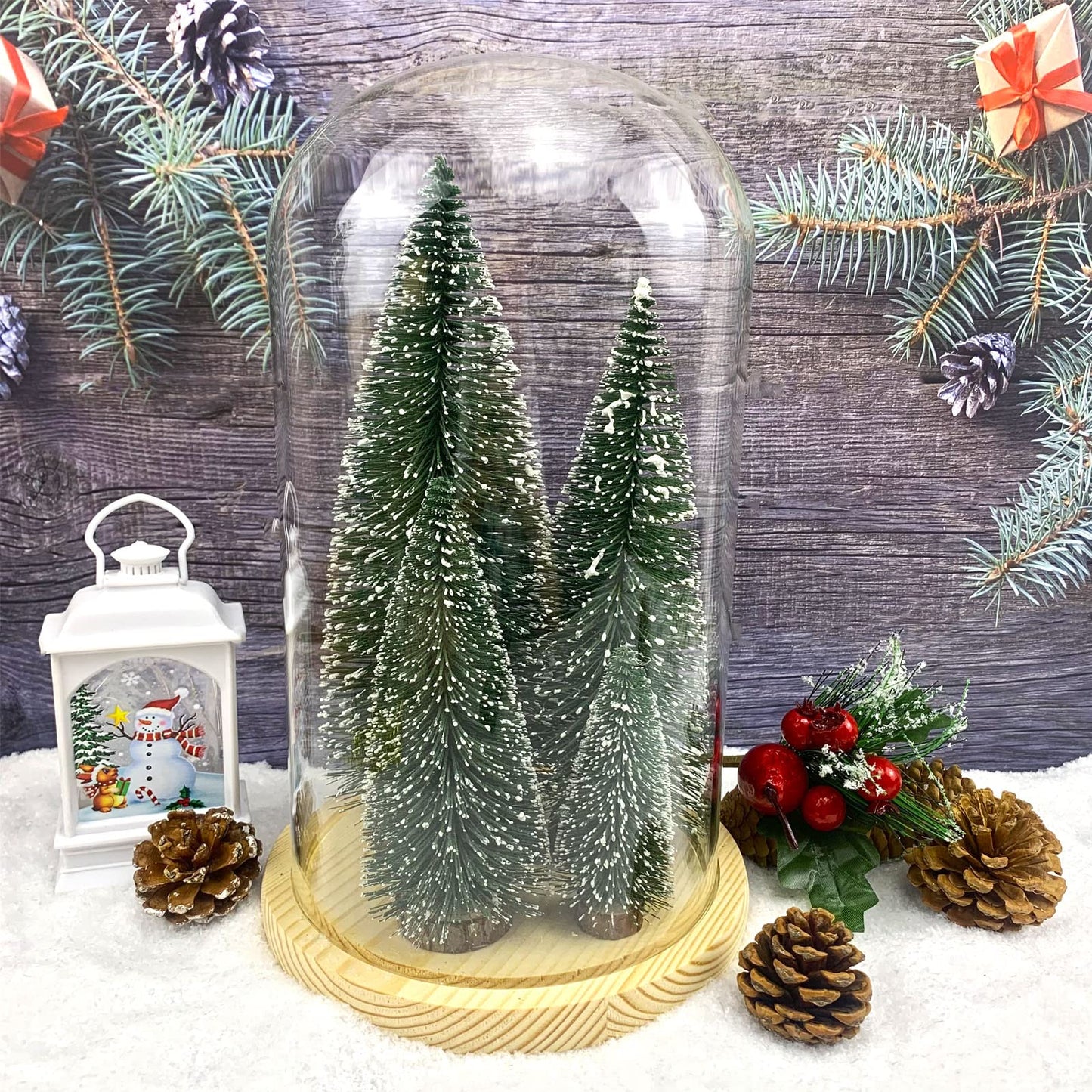 Desktop Miniature Christmas Trees Mini Pine Tree 5pcs with Snow and Wood Base for Xmas Holiday Party Home Tabletop Decor