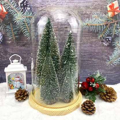 Desktop Miniature Christmas Trees Mini Pine Tree 5pcs with Snow and Wood Base for Xmas Holiday Party Home Tabletop Decor