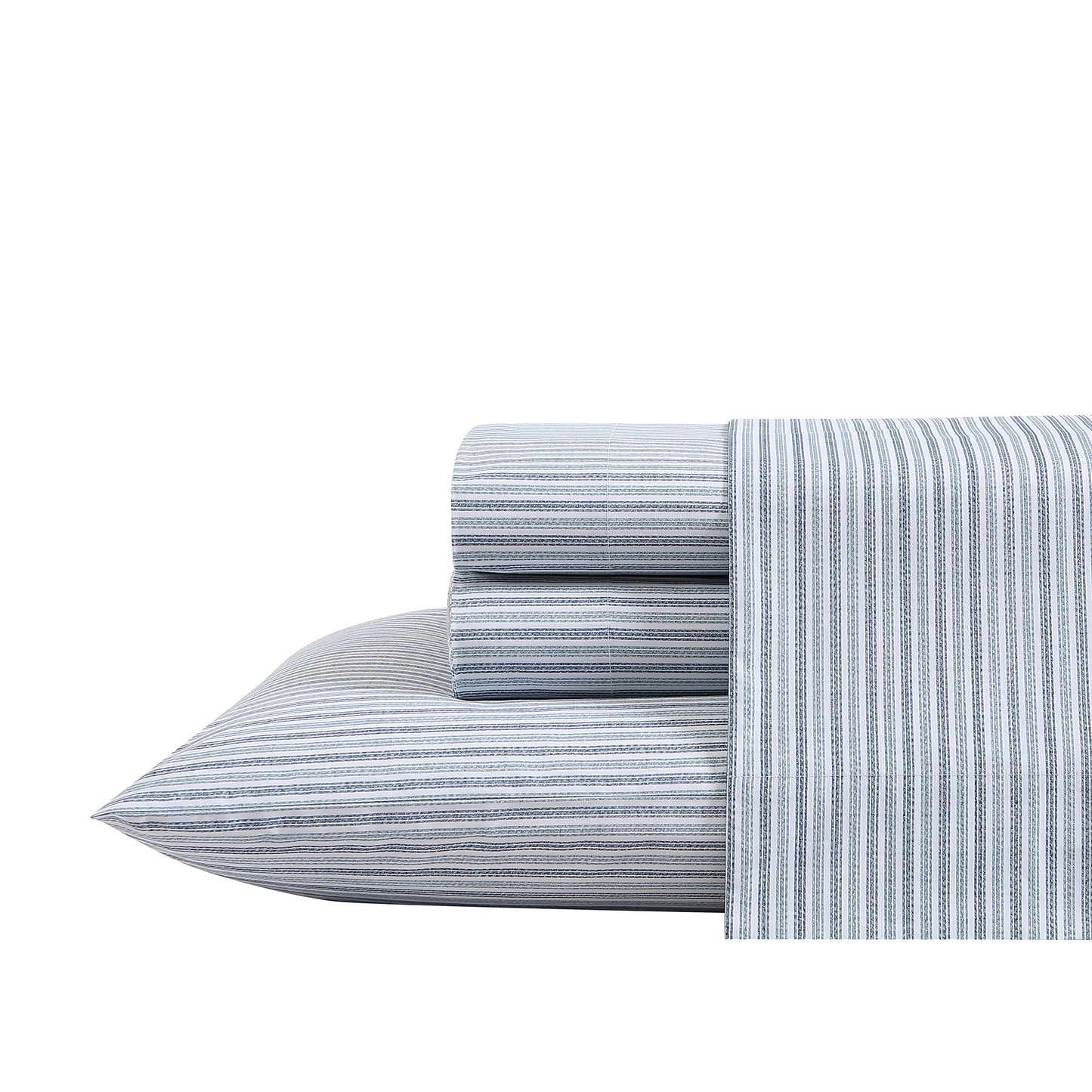 Eddie Bauer - Twin Sheet Set with Fitted Sheet & Pillowcase, 100% Cotton Percale Bedding, Crisp & Cool, Dorm Room Essentials, Ticking Stripe Light Blue