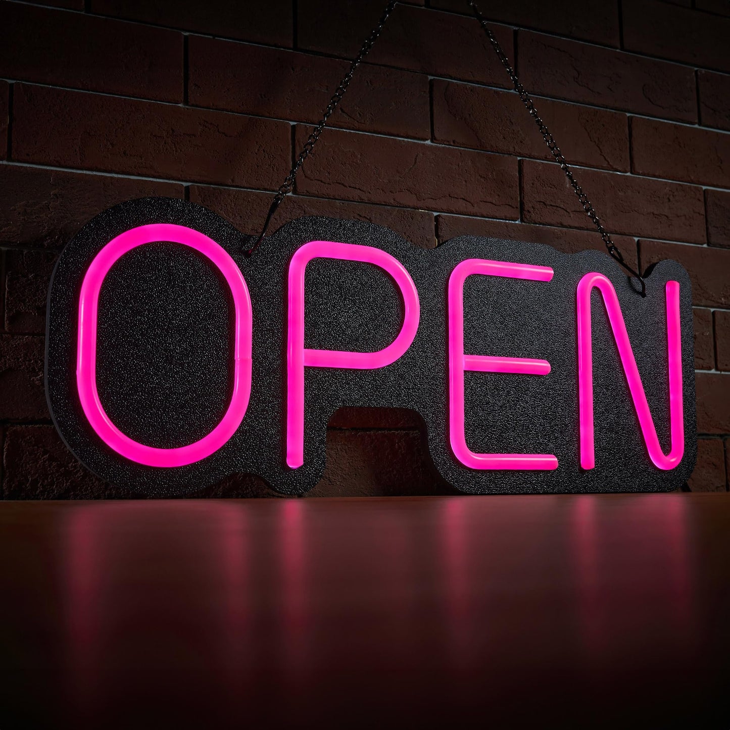 24 inch Neon Open Signs for Business, Open Sign with Textured Backboard LED Anti-Scratch Easy Dedust Neon Light for Business(Pink)