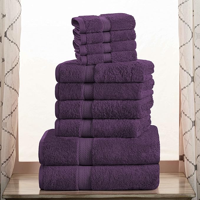 SUPERIOR Egyptian Cotton Pile 10 Piece Towel Set, Includes 2 Bath, 4 Hand