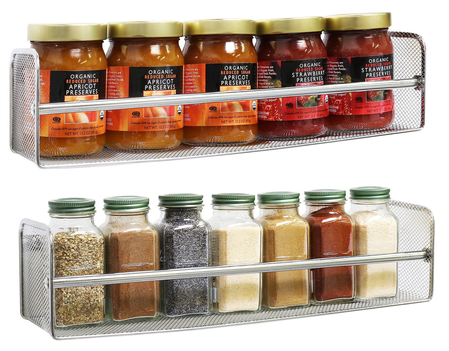 Deco Brothers 2 Pack Wall Mount Single Tier Mesh Spice Rack, Chrome