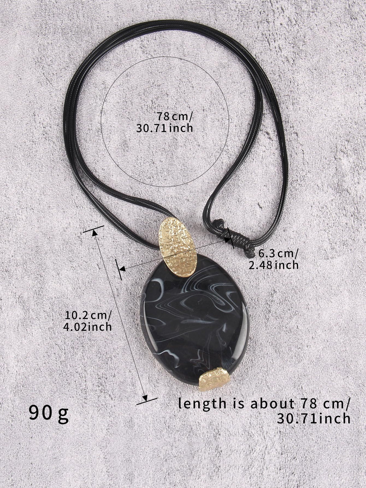 GelConnie Boho Pendant Necklace for Women Long Black Leather Cord Statement Jewelry with Large Oval Black Stone Pendant