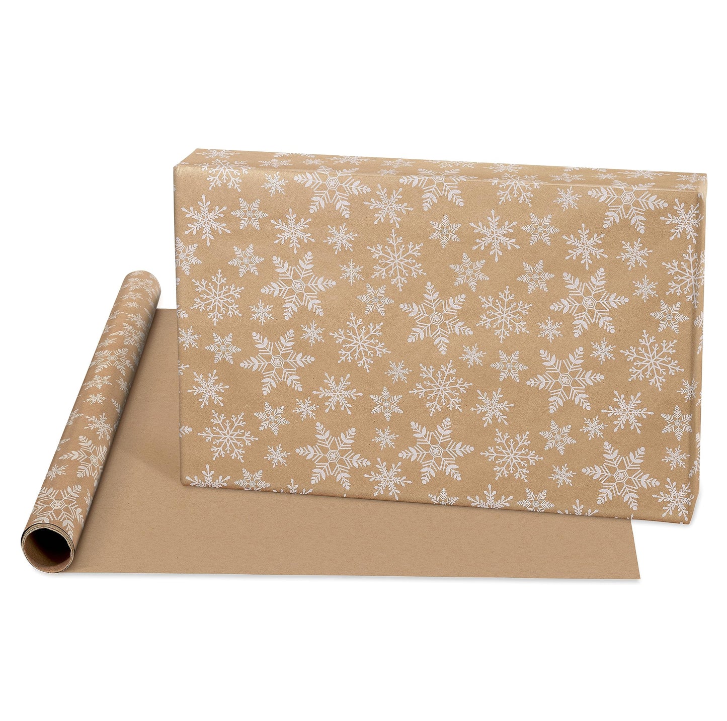 American Greetings Vintage Kraft Christmas Wrapping Paper Rolls, Black, White, and Brown Kraft Holiday Gift Wrap (80 sq. ft., 4 Rolls-30 in. x 8 ft.) Snowflakes, Snowmen, Trees, Merry Christmas