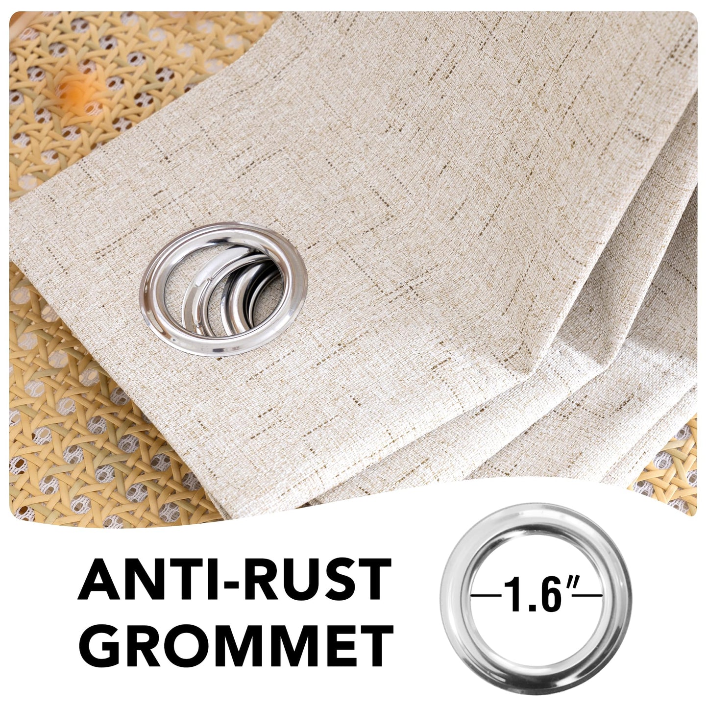 H.VERSAILTEX Linen 100% Blackout Curtains for Bedroom Full Light Blocking Curtains, Textured Window Curtain for Living Room 84 inch Grommet, Energy Efficient Curtains White Liner(2 Panels, Natural)