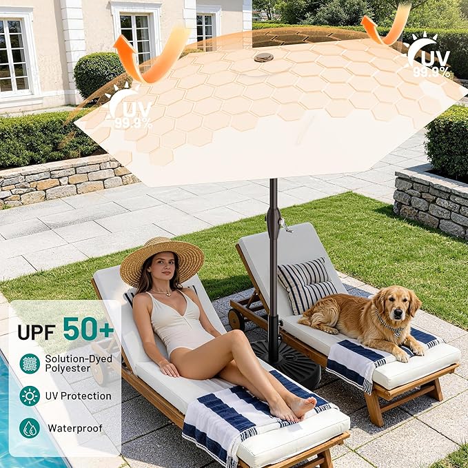 AreShark 7.5FT Patio Umbrella Table Market Umbrella with 6 Sturdy Ribs, Button Tilt/Crank, Heavy-Duty Outdoor Umbrellas for Pool, Deck, Garden and Backyard, Cream White