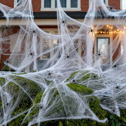 Nirohee 30x433 In Halloween Spider Web Black Creepy Cloth,900 Sqft Spider Webs Halloween Decorations with 100 Fake Spiders,Scary Spooky Gauze with Holes for Haunted House,Yard,Wall,Lawn,Garden,Horro