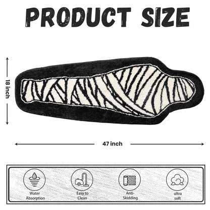 Halloween Bathroom Rug Black and White Horror Decorations Non Slip Coffin Bath Mats for Bathroom Bedroom Cute Runner Gothic Home Decor Scary Funny Mummy Carpet 18x47 inch