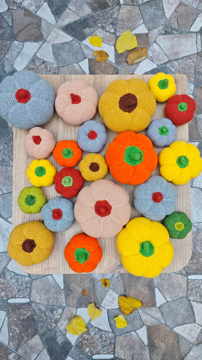 Halloween Decorative Crochet Handmade Pumpkins Set of 3 Tabletop or Shelf Decor, Spooky Fall Table Accent Ivory Tiered Fall Decoration