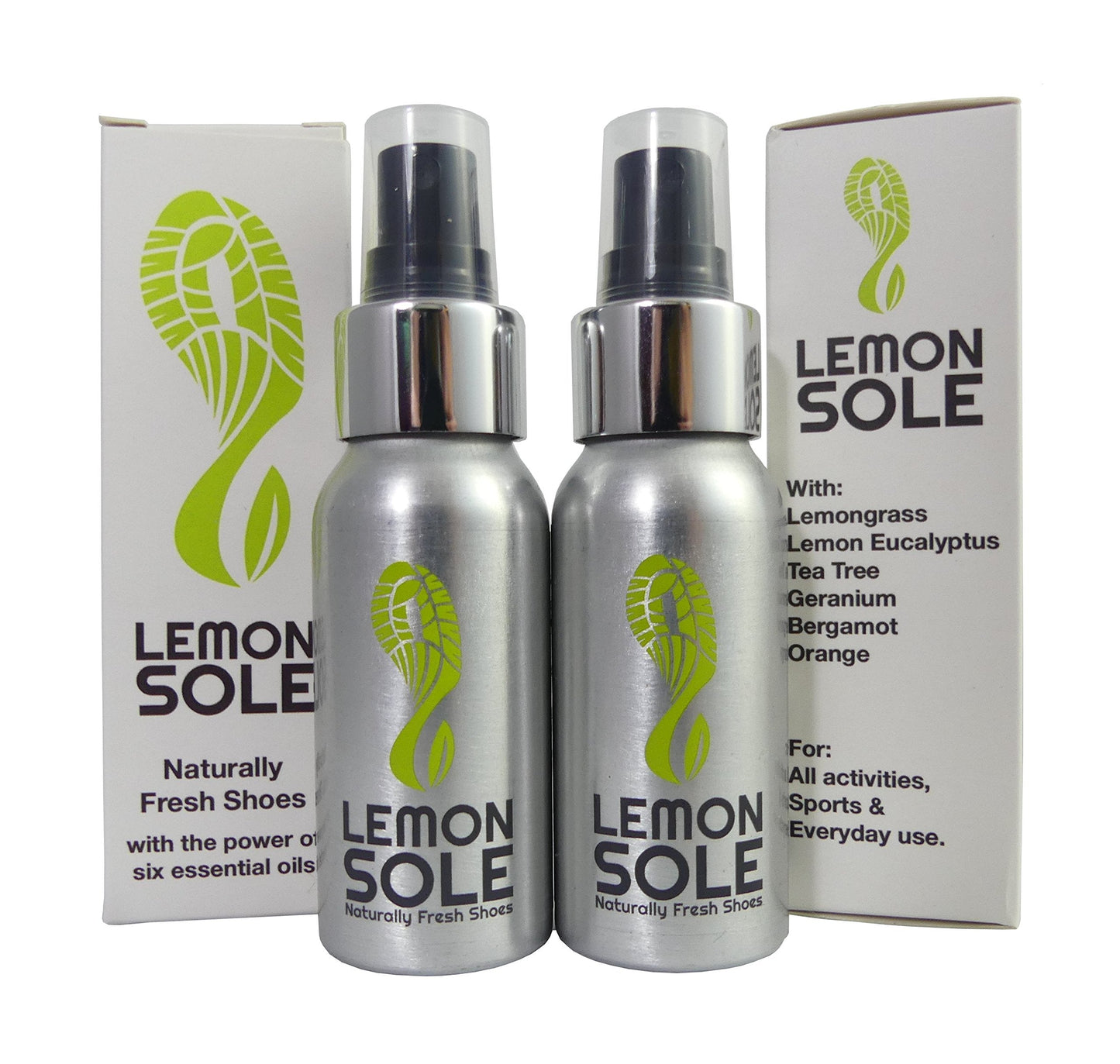 Lemon Sole Twin Pack - The POWERFUL & NATURAL shoe freshener & deodoriser spray with 6 essential oils. Great for Sport. Extremely Effective!