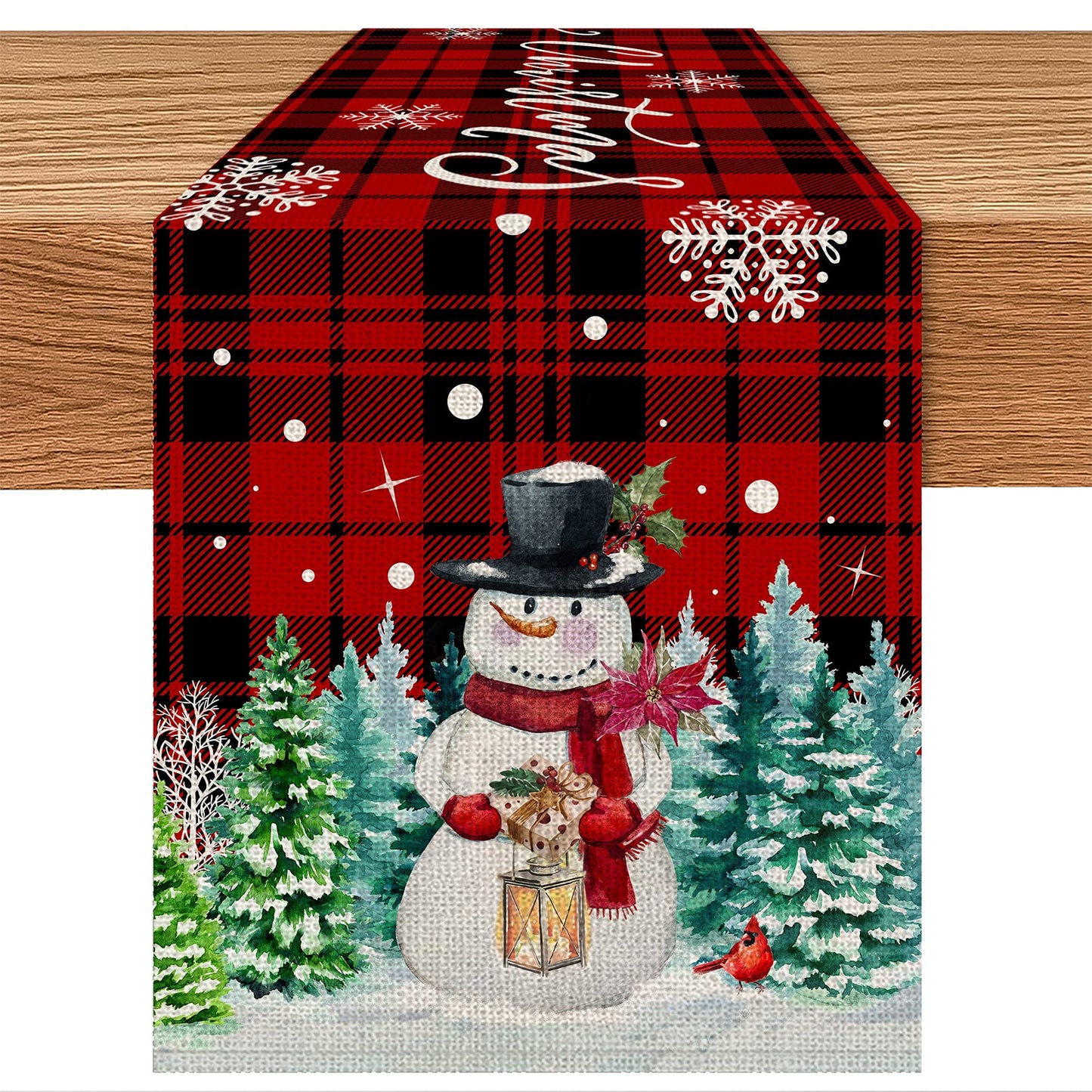 pinata Christmas Table Runner, Christmas Runner for Table 72 Inches, Xmas Snowman Red Buffalo Plaid Runners for Home Dining Kitchen Decor