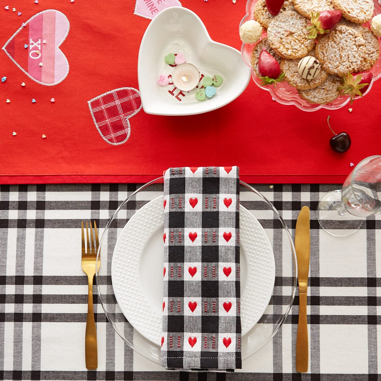 DII Valentine's Day Collection, Napkin Set, 20x20, Dobby Hearts Check