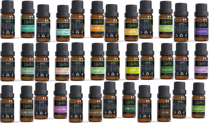 MABUA 18 Essential Oil Set with 20 Holes Case 100% Diffuser Lavender Lemon Peppermint TeaTree Argan Frankincense Bergamot Lemon
