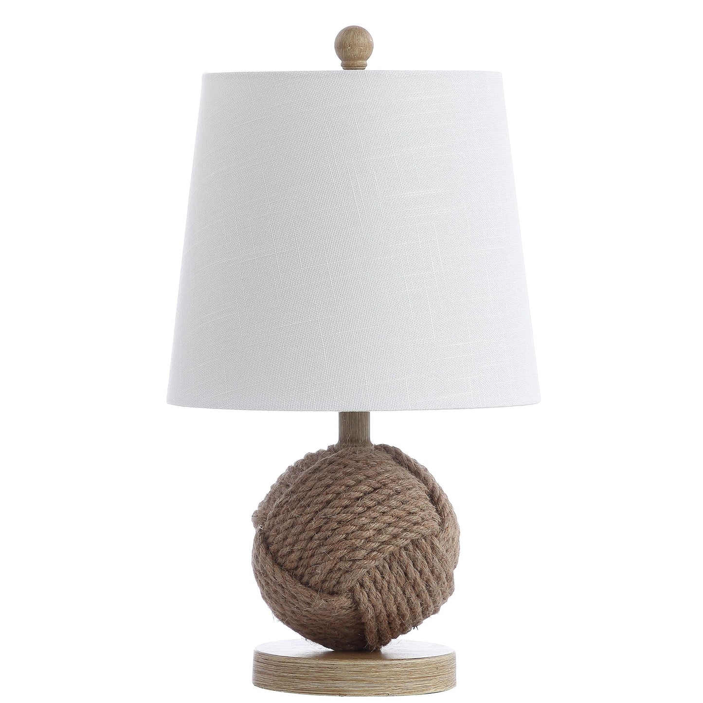 JONATHAN Y 18" Natural Monkey Fist Rope Ball LED Table Lamp, Coastal Nautical Iron and Rope Accent Lamp for Living Room Bedroom, White Linen Shade, LED Bulb Included JYL6500A