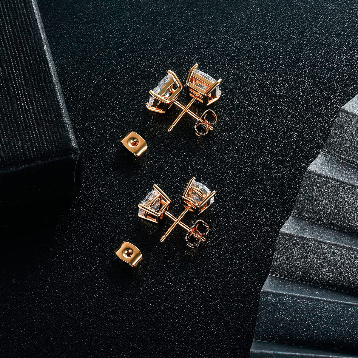 18K Rose Gold Plated Round Princess Cut Clear Cubic Zirconia Stud Earring of 6 Pairs (6 Pairs)