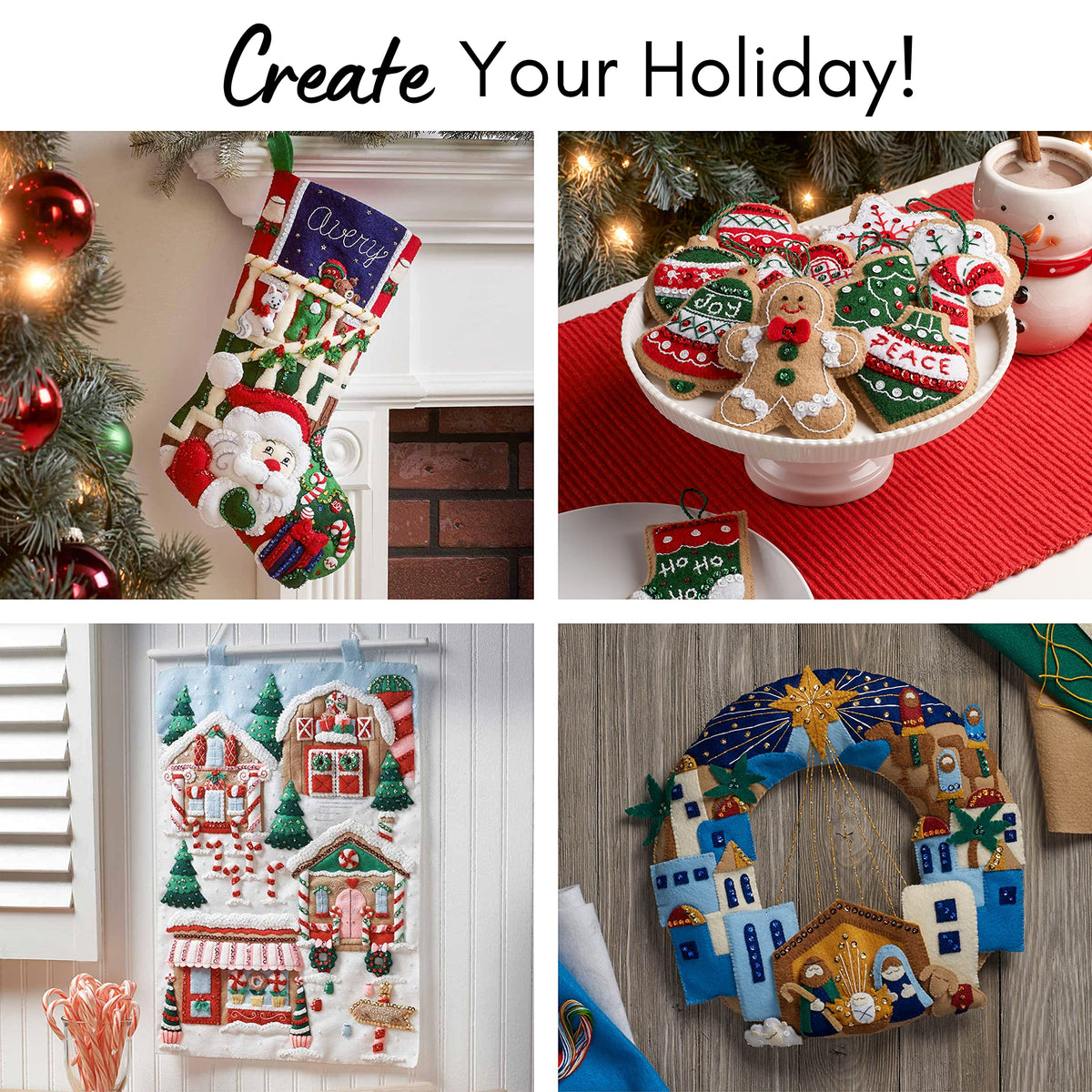 Bucilla Felt Applique 4 Piece Ornament Making Kit, Silent Night, Perfect for DIY Arts and Crafts, 89572E