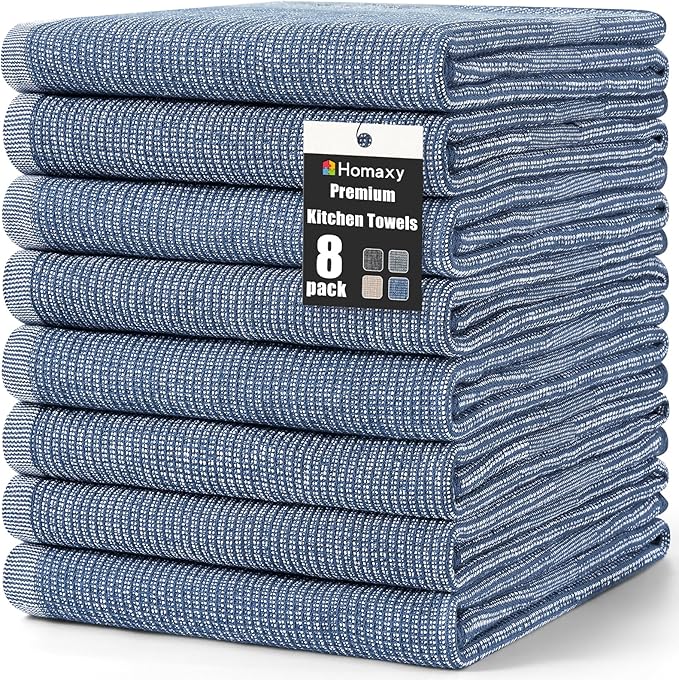 Homaxy Premium Kitchen Towels, Large Cotton Kitchen Hand Towels, Flat and Terry