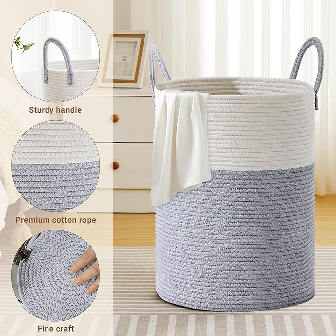 Tall Laundry Basket with Handles, 100L Portable Dirty Clothes Hamper, Boho