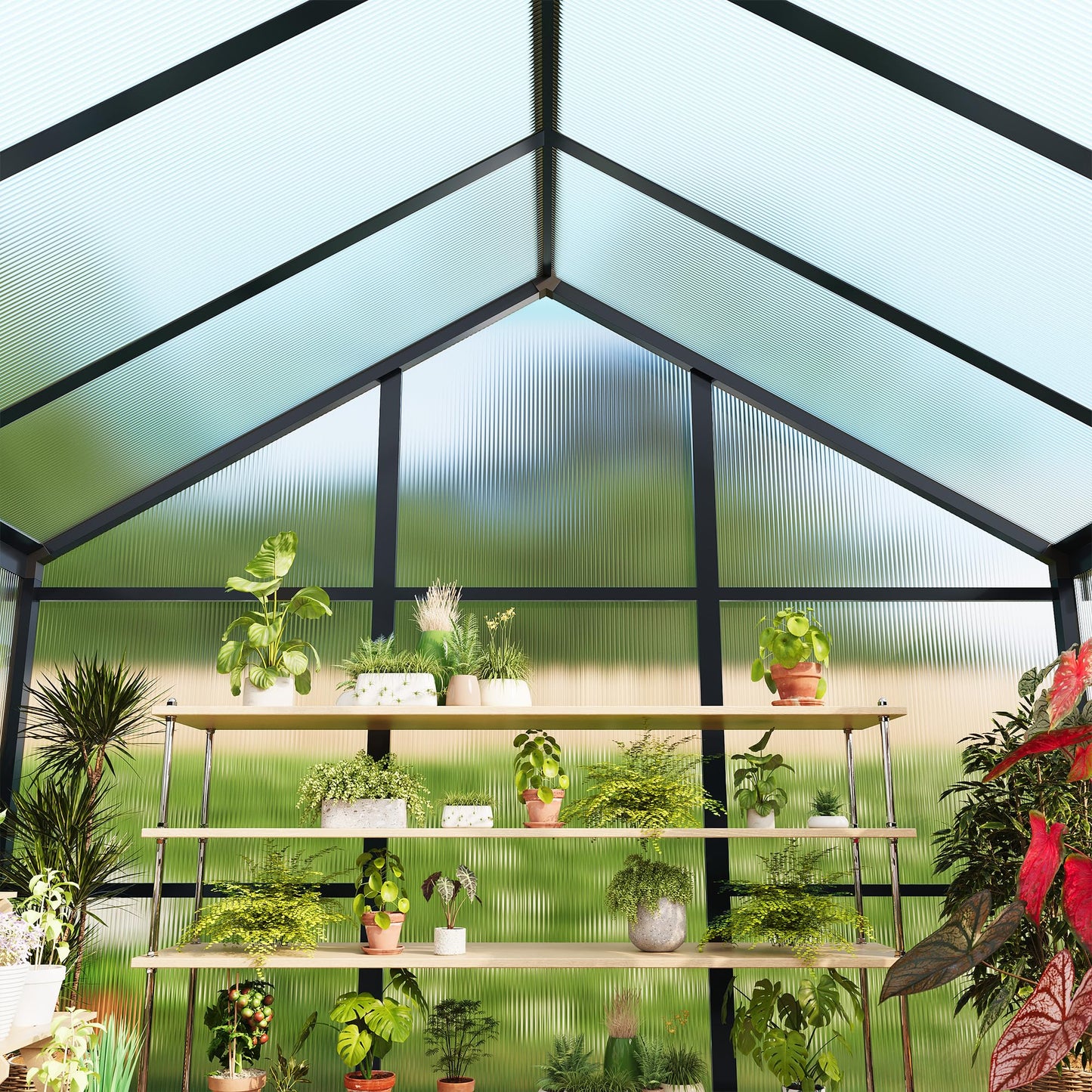 Garvee 6x10ft Greenhouse, Large Walk-in Greenhouse for Outdoors with Roof Vent & Lockable Outward-Opening Swing Door, Heavy Duty Aluminum Frame Polycarbonate Green House for Garden,Backyard,Lawn,Grey