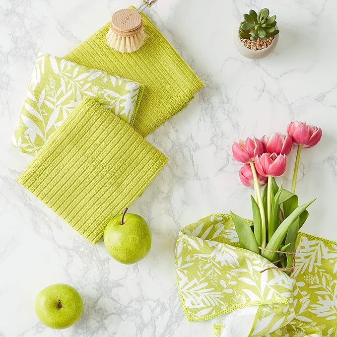 DII Cleaning Collection Multi-Purpose Microfiber, Avocado Floral, Dishtowel Set