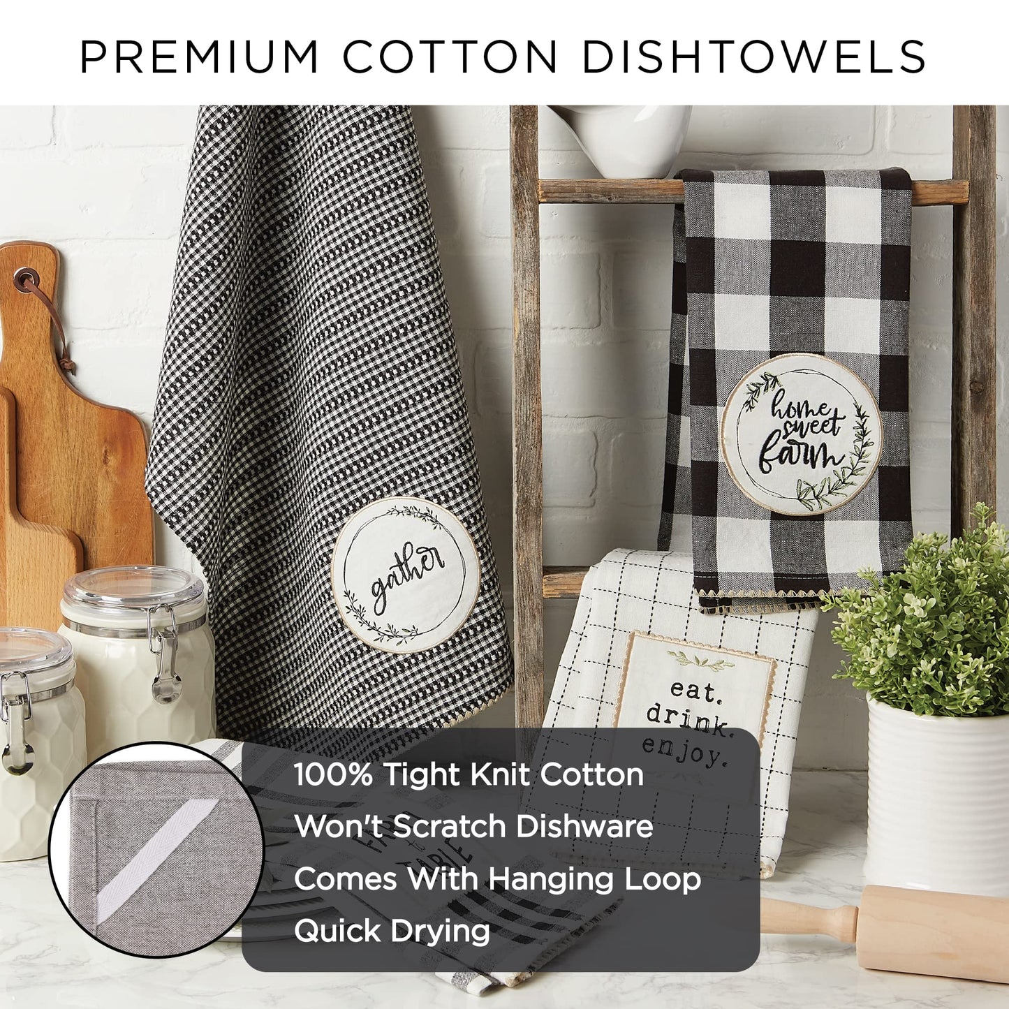 DII Holiday Kitchen Towels Embroidered Dish Towel Set, 18x28, Cabin Christmas, 3 Piece