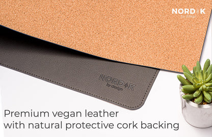 Nordik Cork Leather Desk Mat Cable Organizer - Gunmetal Grey 35 X 17 inch - Premium Extended Mouse Mat for Home Office Accessories - Non-Slip Vegan Leather Desk Pad Protector & Desk Blotter Pad