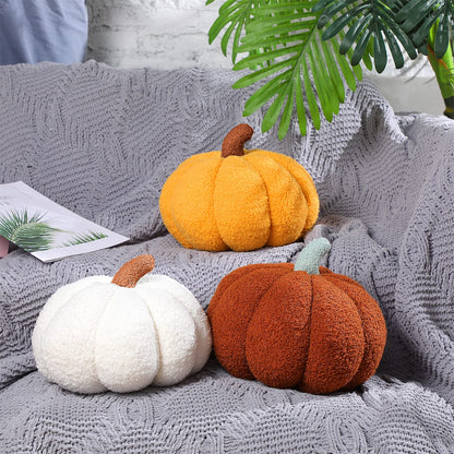 Queekay 2 Pcs Simulated Pumpkin Pillow Plush 3D Cushion Fall Halloween Decoration Pumpkin Stuffed Throw Pillow for Autumn Thanksgiving Christmas Home Sofa(Ginger,11 x 9.5 inch)