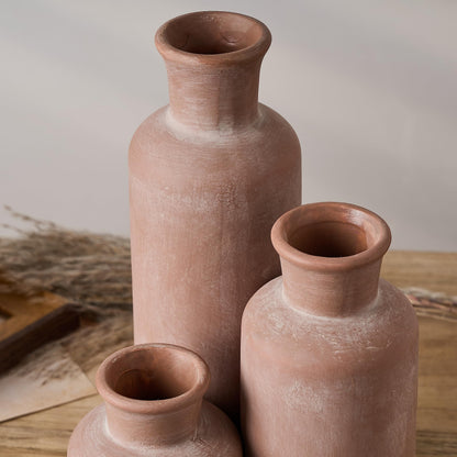 LUKA Ceramic Rustic Farmhouse Vase,Terracotta Vases for Decor,Vase Set of 3,Vases for Your Bedroom,Office,Living Room,Fireplace,Bookshelf Decor,Housewarming 10+7.5+5 Inch