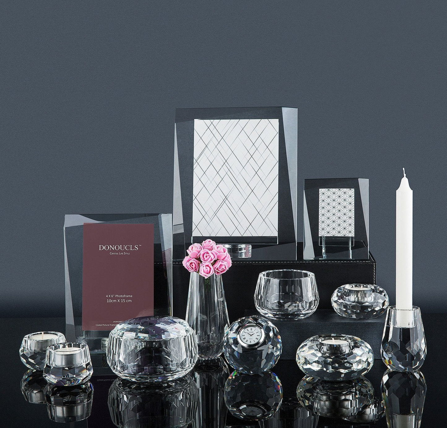 Donoucls Crystal Candle Holder Honeycomb Designed Hand Cut Crystal Household Taper Candlesticks Banquet Decorations for Dinner 2.4x3.2Inches Pack of 2, Clear