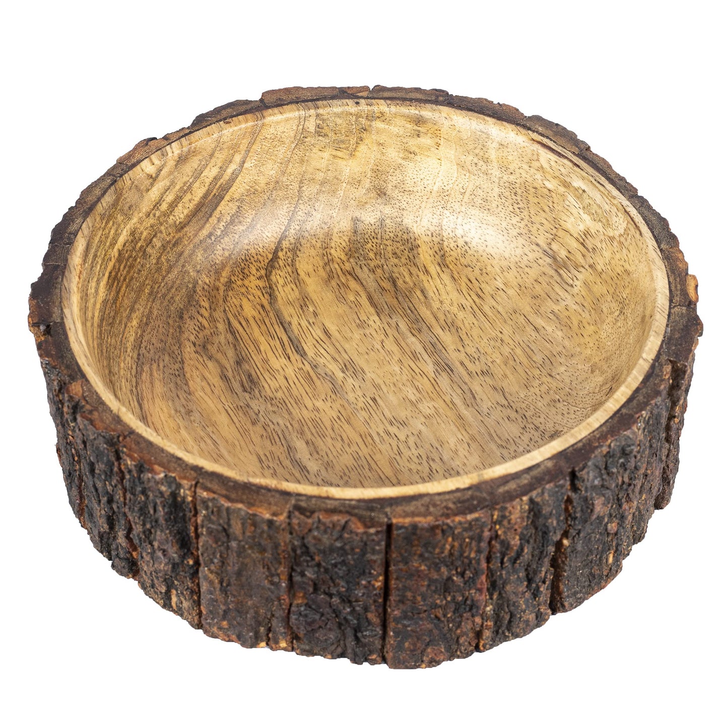 GoCraft Mango Wood Decorative Bowl with Tree Bark – 7.5" x 2.75" – Rustic Handmade Wooden Bowl for Potpourri, Snacks, Nuts, Salad – Natural Centerpiece for Table Décor