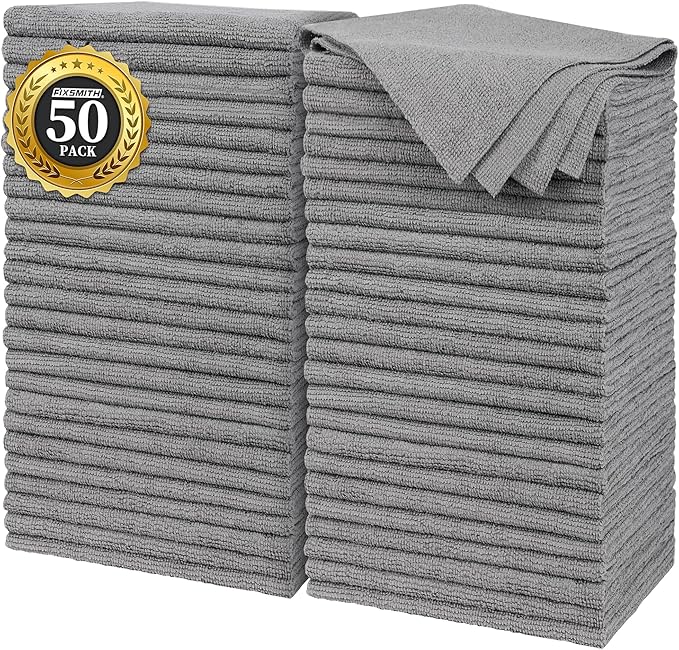 FIXSMITH Grey Microfiber Cleaning Cloth, Reusable Shop Towels, Microfiber Towels