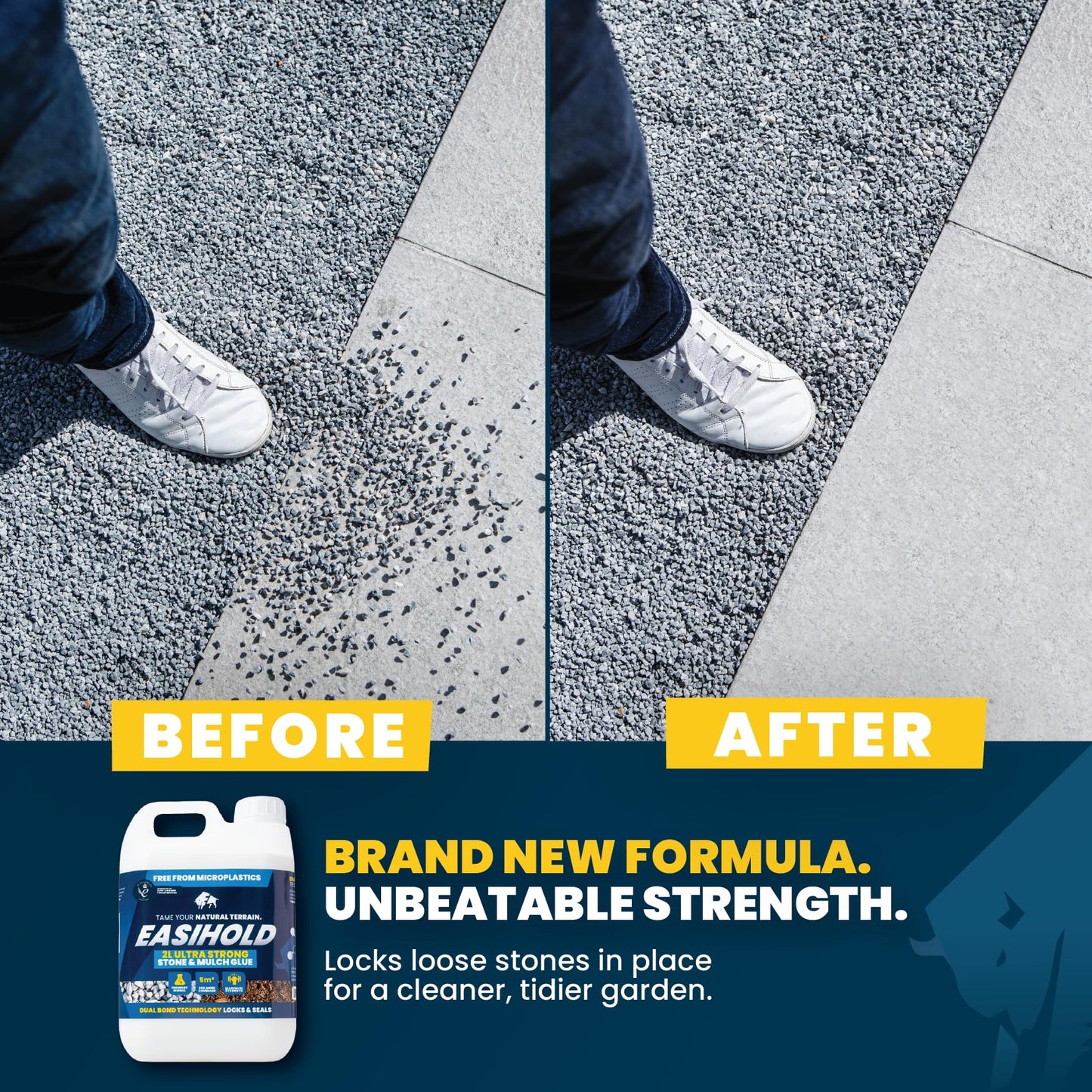 Vuba Easihold Rock Glue for Landscaping 68oz - Gravel Glue Binder Non-Toxic Mulch and Bark Glue, Pet Safe, 53 Sq Ft Coverage, Lockdown Clear Gravel/Pebbles/Stones Stabilizer