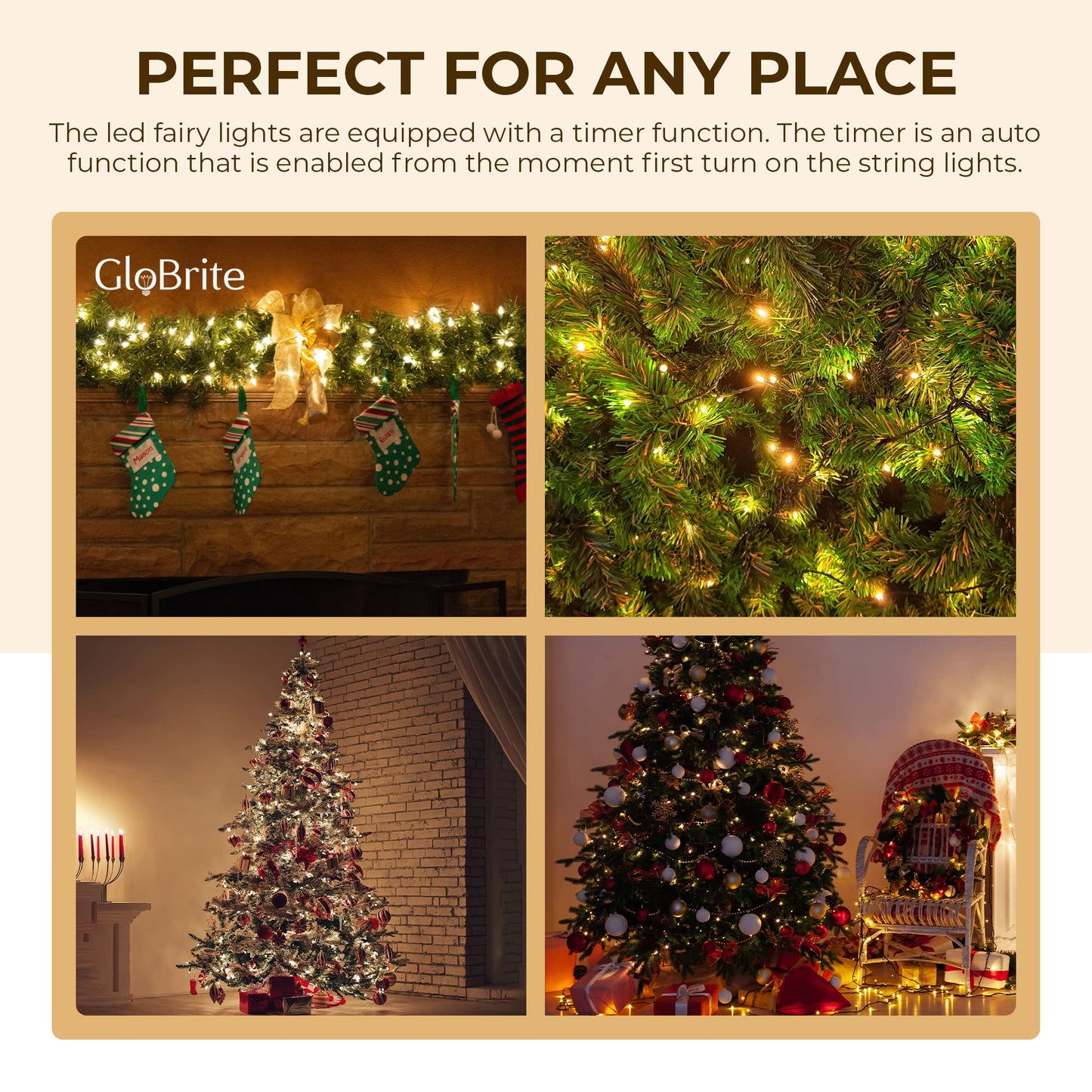 GloBrite Fairy Lights 1000 LED - Christmas Lights with 8 Modes Function for Christmas Tree Outdoor Lights Christmas Lights Garden Lights Christmas Tree Decorations - White